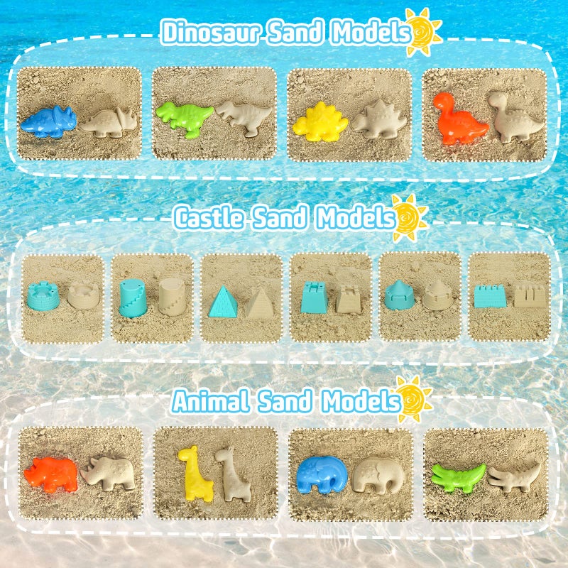 FUSPWEAO Beach Toys, Dinosaur Sand Toys with Dump Truck and Collapsible Beach Bucket, Shovel and Rake, Mesh Bag, Animal Dinosaur Sand Molds, Sand Castle Toys, Sandbox Toys for Toddlers Kids Boys - Image 5